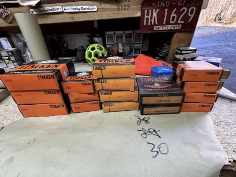 Stacks of Timken bearing cartons counted out on a shop floor